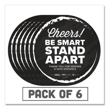 Tabbies® Besafe Messaging Floor Decals, Cheers;be Smart Stand Apart;thank You For Keeping A Safe Distance, 12" Dia, Black-white, 6-ct freeshipping - TVN Wholesale